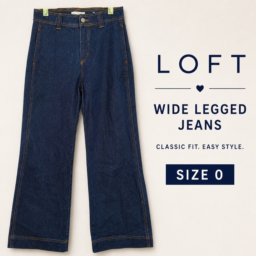 LOFT Dark Wash Wide‎ Leg Jeans Size 0 High Rise Petite Indigo Denim
